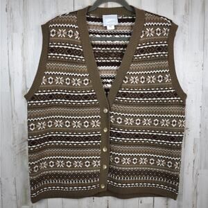 Vintage Blair brown fair isle print button up sweater vest women's large/xlarge